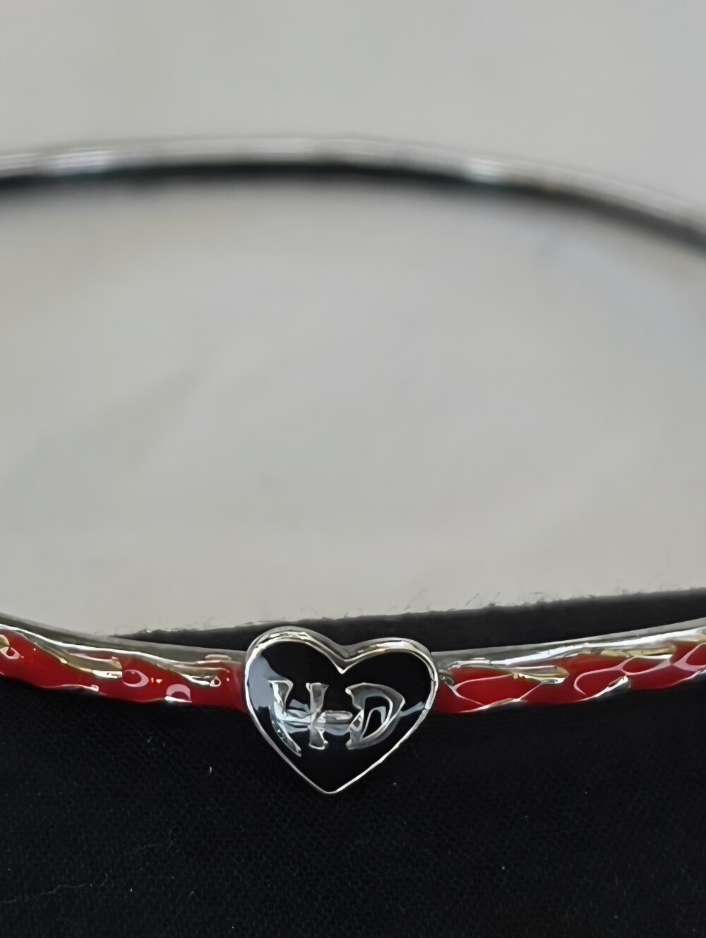 Harley-Davidson Silver with Red Heart Accent Bangle Bracelet
